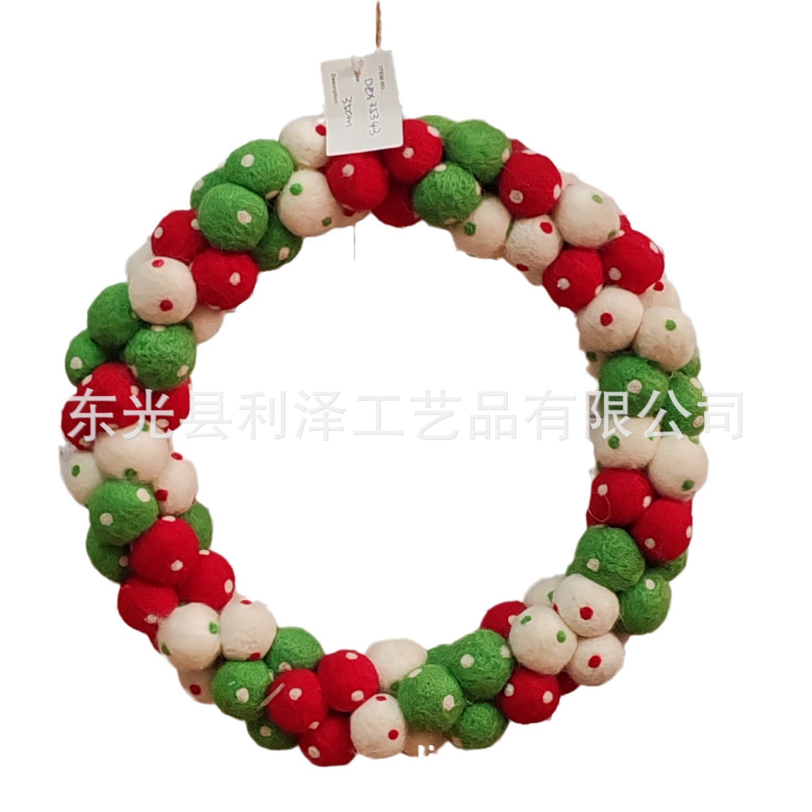 30cm羊毛毡球圣诞花环 毛毡花环装饰品 批发圣诞花环 DIY毛毡圣诞