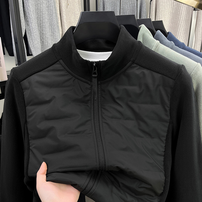 Polar Fleece Splicing Lightweight down Jacket Men's Autumn and Winter New Polar Fleece Jacket Casual Stand Collar Loose Jacket