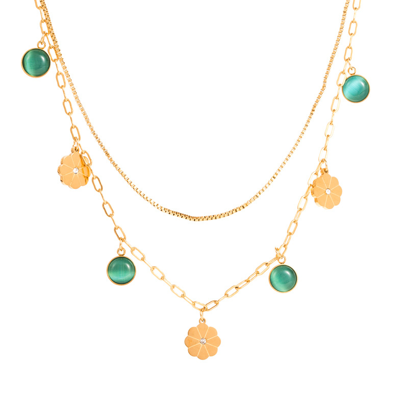 Fashion Flower Titanium Steel Plating Layered Necklaces 1 Piece