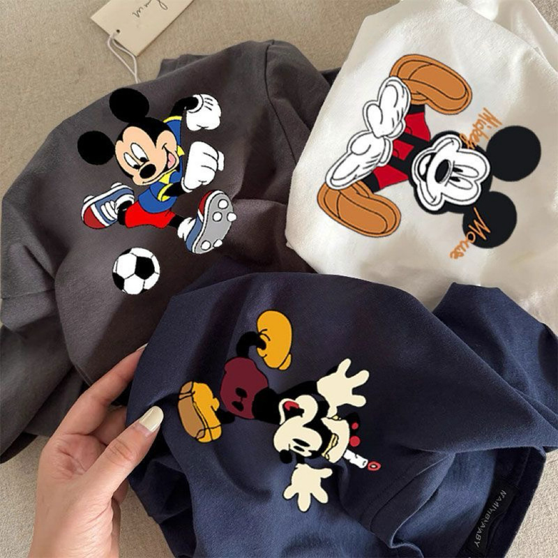 Boys' Pure Cotton Kidsren's Clothing Spring and Autum Kidsren's Cartoon Mickey Mouse Printed Long-Sleeved Shirts for Small and Medium-Sized Kidsren Cute Bottoming Shirts t