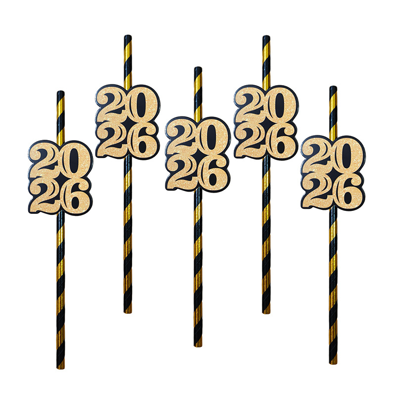 Cross-border 2026 tarjeta digital de oro negro paja de papel de fiesta desechable paja de postre cóctel paja