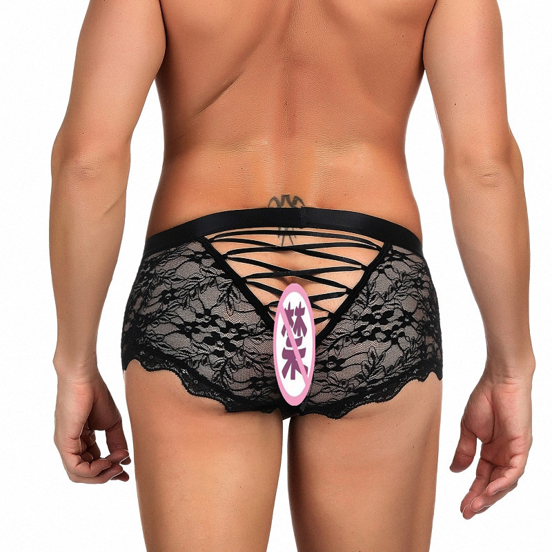 Ropa interior sexy de los hombres de comercio exterior de Europa y América sexy boxeadores de encaje cintura baja Perspectiva de encaje Amazon venta al por mayor 073
