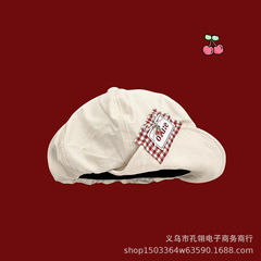 日系复古文艺樱桃贴布贝雷帽子女春夏季新款大头围翻檐云朵画家帽