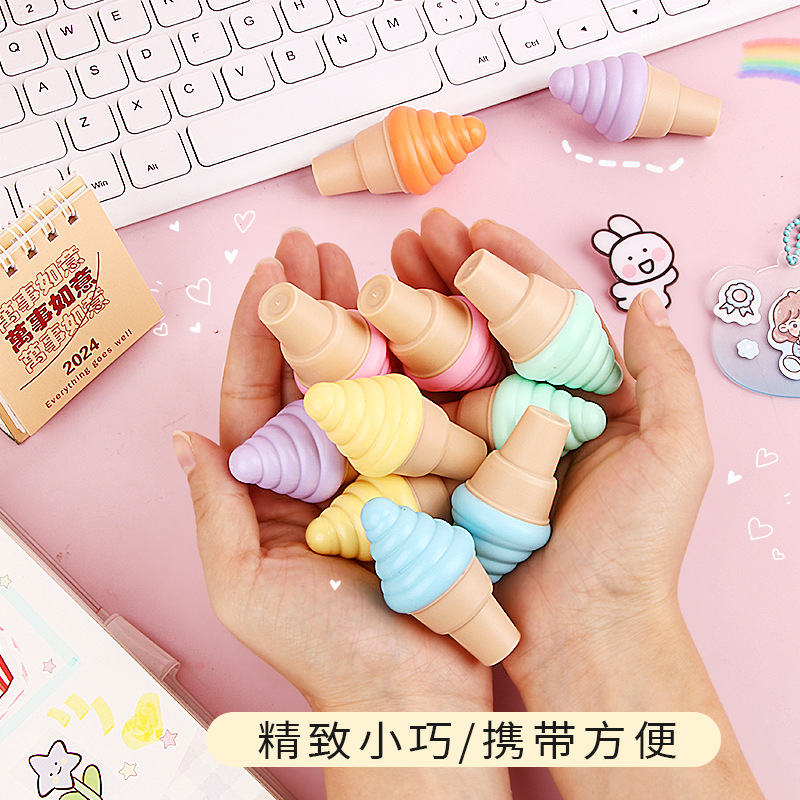 Cono creativo cono de helado resaltador estudiante de la Escuela Primaria 6-color marca graffiti mini diario bolso de la pluma al por mayor