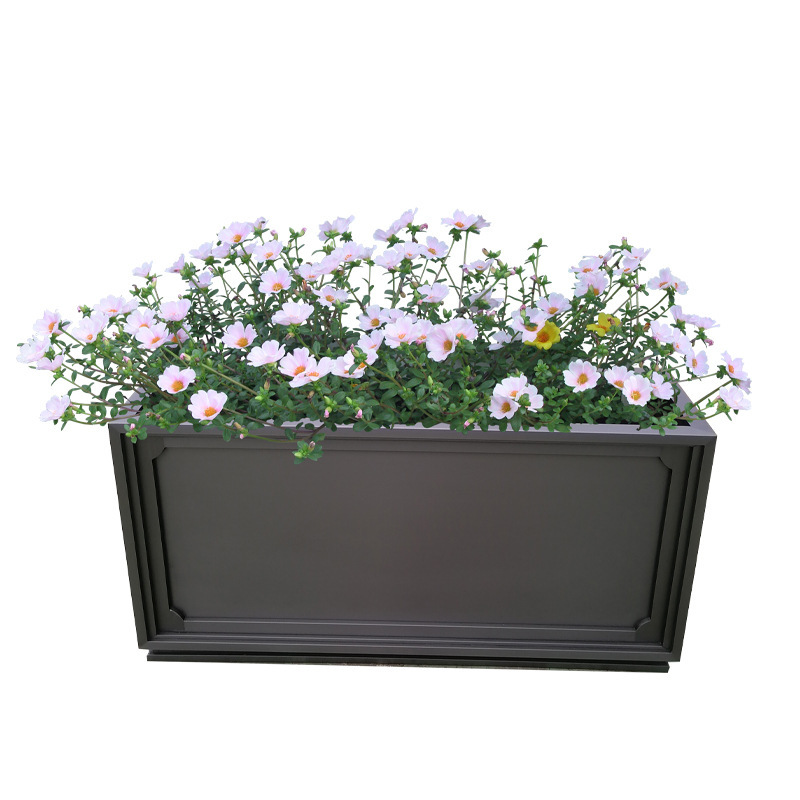Personalizado al aire libre caja de flores de acero inoxidable cerca al aire libre colocado calle canal de flores rectangular maceta de ventas cama de flores cuadrada