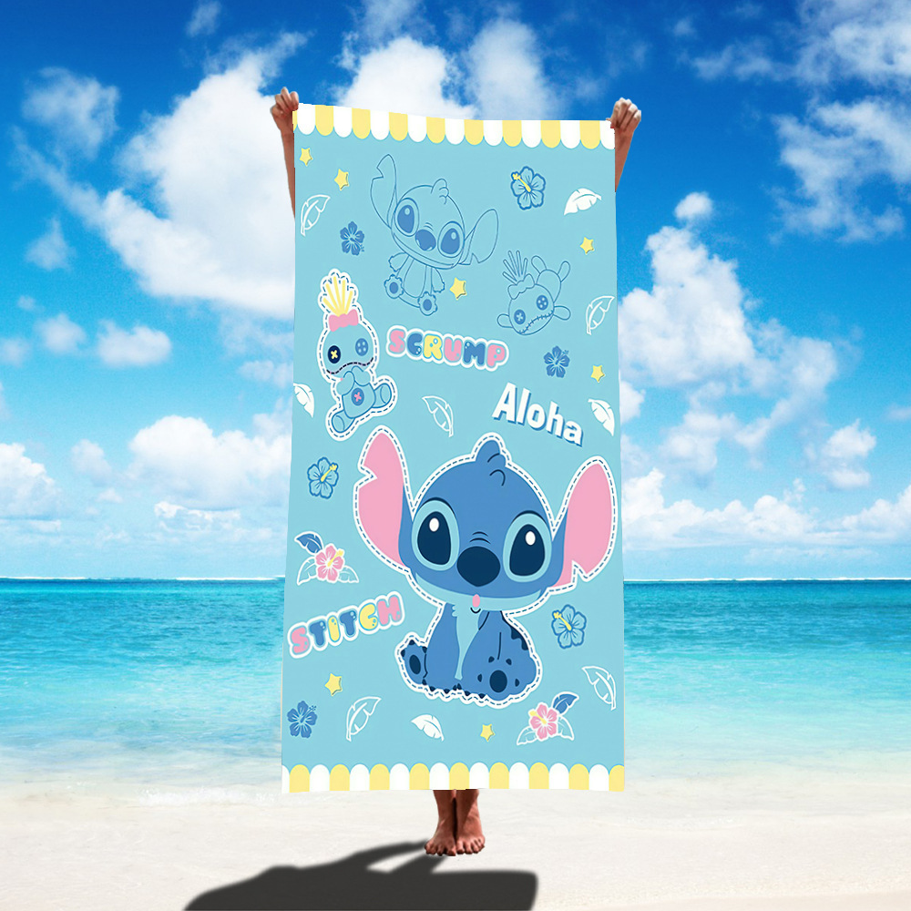 TEMU nueva toalla de playa estampada Stitch de gran tamaño toalla de baño para niños toalla de baño toalla de microfibra