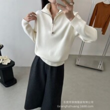 2025新款纯色半拉链针织衫女秋冬宽松长袖毛衣上衣休闲百搭外套潮
