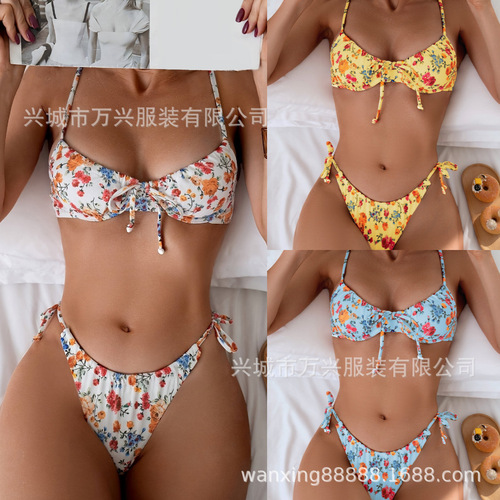 Bikini Floral Split Two-Piece Swimsuit Set for Women - Sensual, Small-Bust Shaping, Sexy Swimwear for 2025