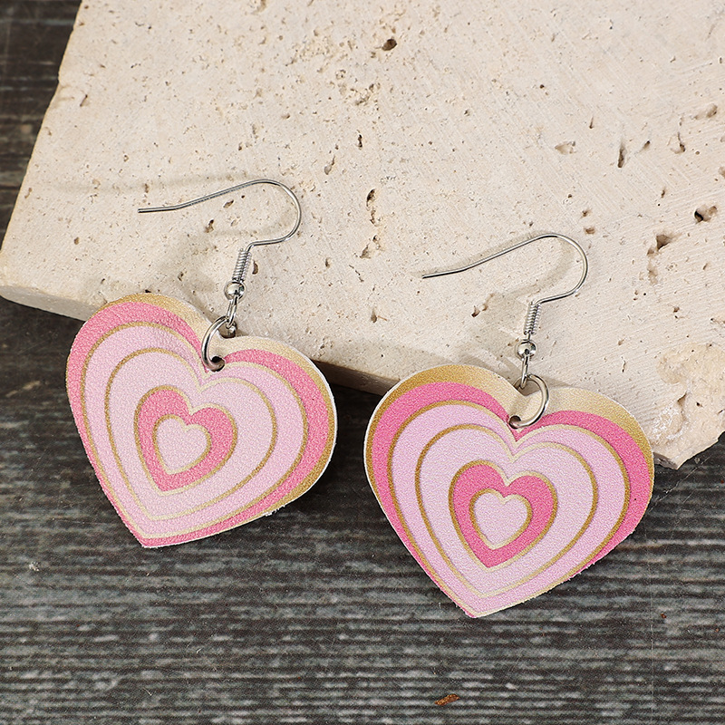 1 Pair Cute Simple Style Heart Shape Printing Pu Leather Drop Earrings display picture 2