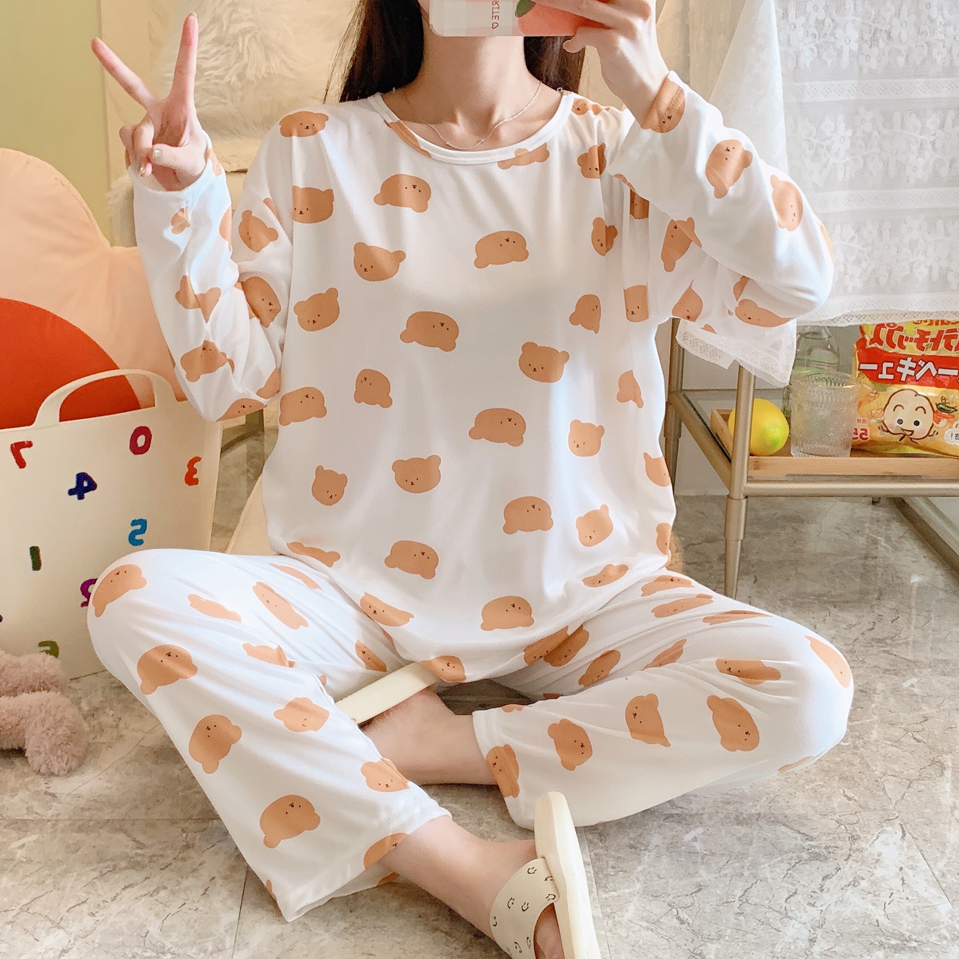 Pijamas mujer otoño estudiante ins manga larga primavera y otoño estilo coreano