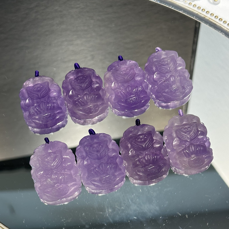 天然紫水晶狐狸 双面雕刻许愿仙狐项链吊坠 搭配精美珠链直播供货