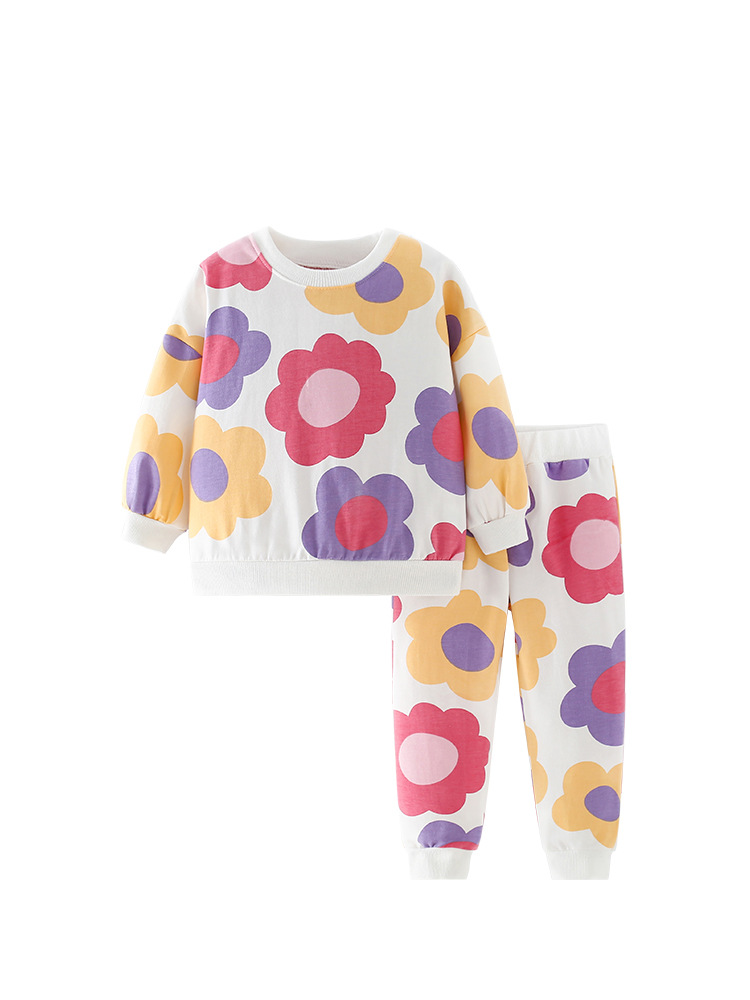 En stock malwee niñas traje otoño nuevo europeo y americano niños casual impreso pantalones de manga larga conjunto de dos piezas
