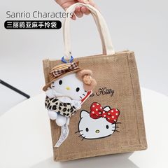 三丽鸥正版凯蒂猫印花手提包可爱少女心亚麻手拎包萌趣卡通收纳包