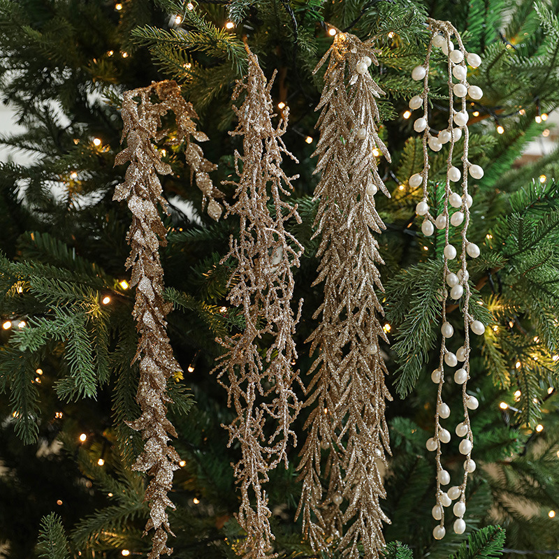 Nuevo polvo pegajoso de ramas de flores de espigas de trigo simulado ramas de sauce cuentas de árbol de Navidad guirnaldas de caña artículos decorativos