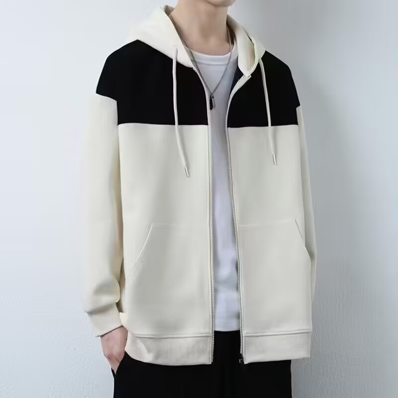 连帽开衫卫衣外套男款春秋季美式宽松上衣服男士潮牌拼接休闲夹克|undefined