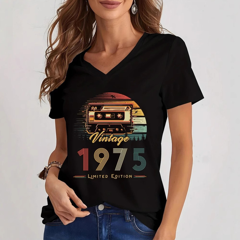 Aliexpress Hot-Selling Retro 1984/1975 Limited Edition Graphic 3D Digital Print T-Shirt Women's Short-Sleeved V-Neck Top