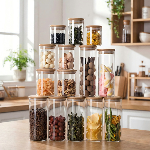 Vintage bamboo-covered glass sealed cans kitchen storage cans food grade high borosilicate glass cans tea coarse grains storage cans