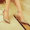 2024 spring and summer new pointed high -heeled shoes pearl beaded beads one word buckle in the middle empty heel women's shoes wholesale