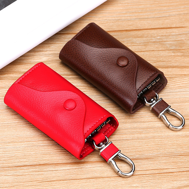 Simple and portable protective case, leather zipper key bag, men's waist-hanging multifunctional household small bag, women's key bag