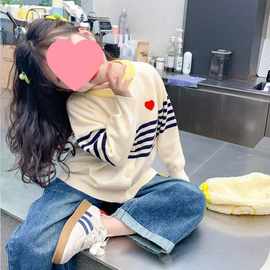 女童针织开衫儿童条纹毛衣批发春秋新款小女孩洋气上中大童衣外套