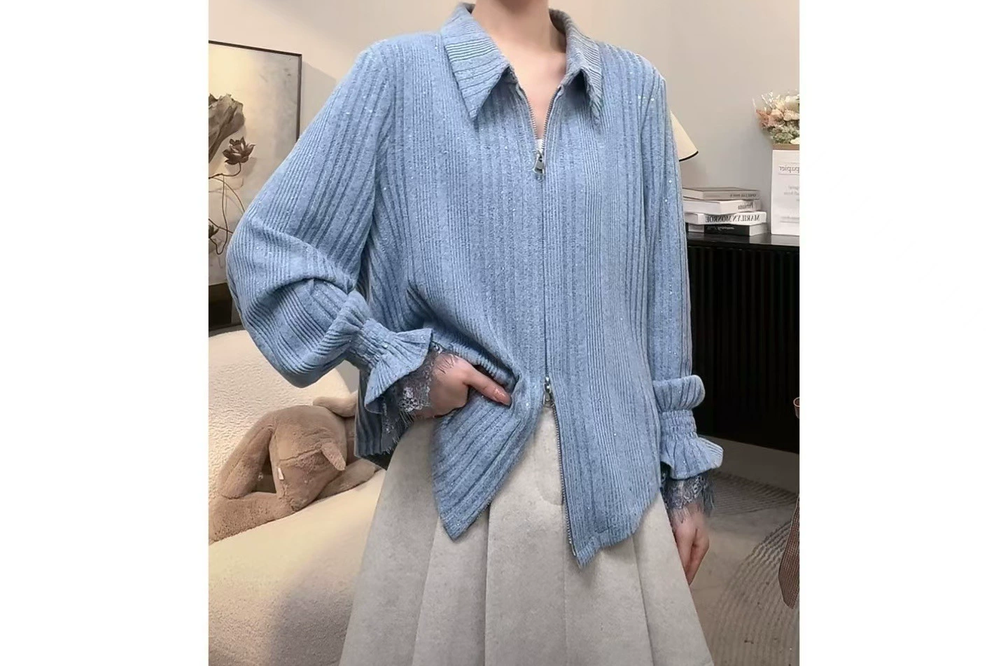 Повседневная тонкая молния с блестками рубашка [13036] Другие рукава принцессы без рукавов