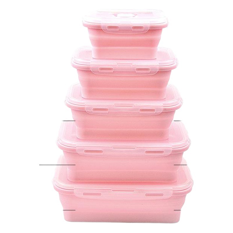 Fiambrera de silicona plegable, caja de conservación portátil, caja bento de microondas, caja de almuerzo cuadrada de plástico, caja de almacenamiento de refrigerador al por mayor