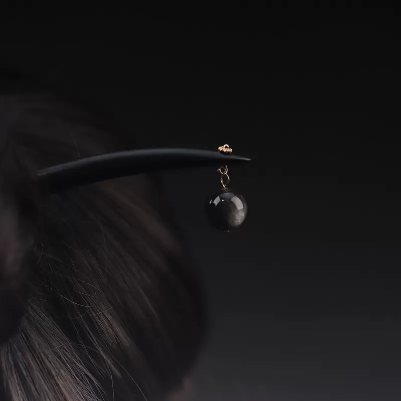 步安然黑檀木黑曜石发簪与凤行电视同款新中式马面裙汉服盘发簪子