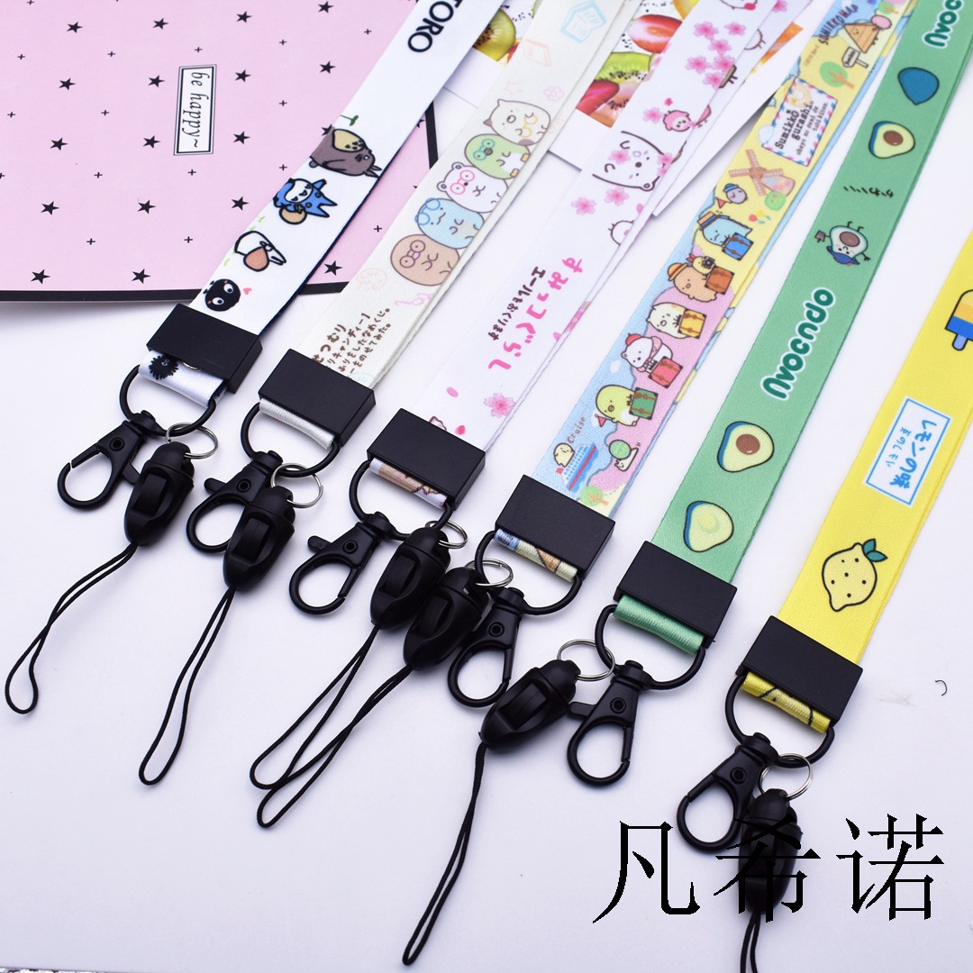 熱轉印挂繩2cm可愛卡通熊女款挂脖防丟可拆卸金屬扣KT長款手機繩