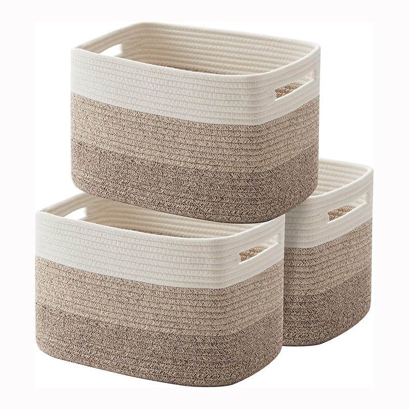 棉绳日式收纳跨境长方形篮子杂物家居化妆品桌面篮棉储物编织家用