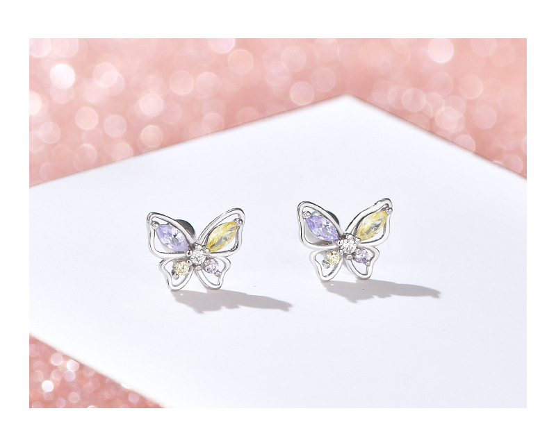 Zircon Inlay Material Ear Studs Classification 1 Pair Quantity Daily Occasion 1 Pair Silver Zircon Butterfly Ear Studs