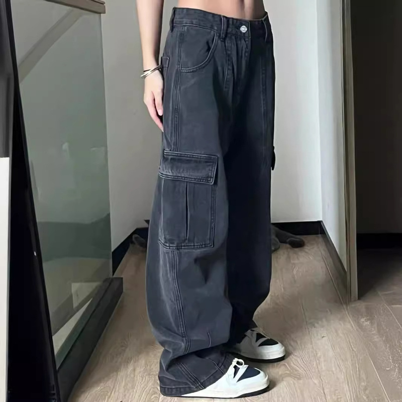 美式复古牛仔工装裤女春秋vibe风宽松设计感多口袋休闲直筒裤子潮|undefined