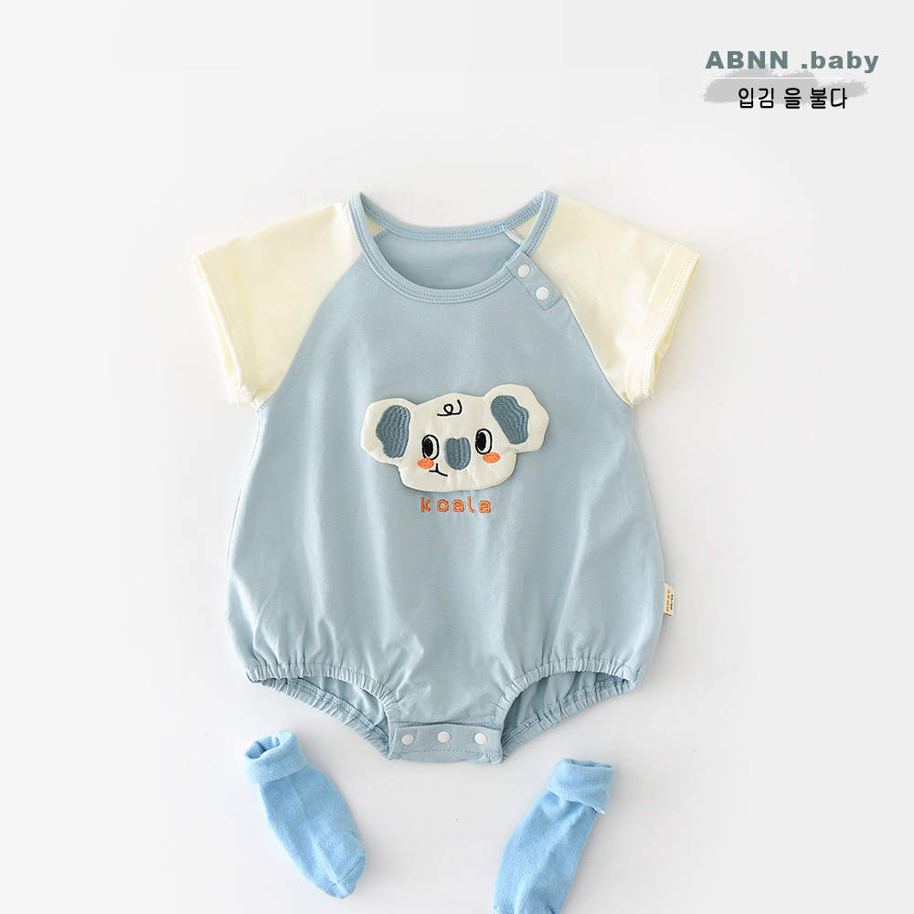 2026 New Summer Style Kidsren's Raglan Short-Sleeved Jumpsuit Korean Style Infant and Toddler Cartoon Koala Jumpsuit 52815