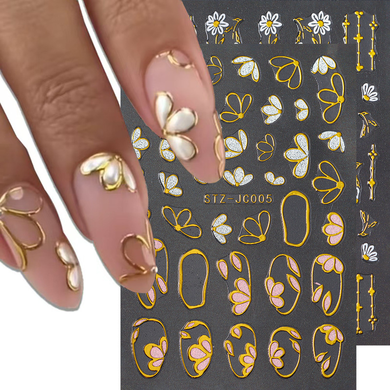 Cross-border new nail art stickers ins bronzing hollow small white flower pink cherry blossom 3D adhesive nail stickers wholesale