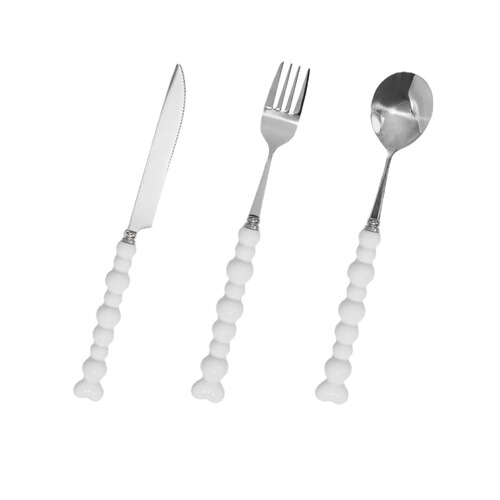 Light luxury pearl handle knife, fork and spoon set, high-looking retro Western stainless steel tableware set, three-piece wholesale
