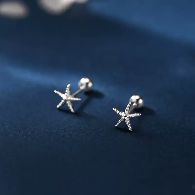 S999银海星耳钉女小众设计感新款养耳洞2025年新款拧扣螺丝耳饰