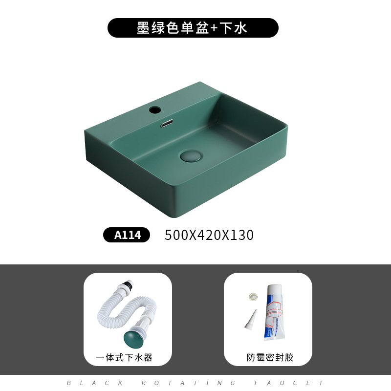 Mesa nórdica lavabo hogar cerámica cuadrado verde oscuro lavabo gran tamaño lavabo único baño