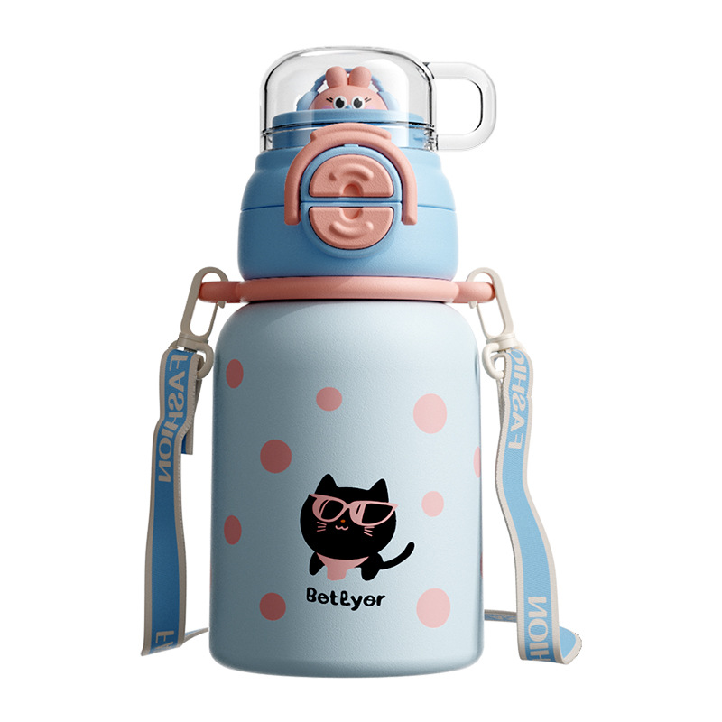 alta visualización de dibujos animados impresión 3D taza de aislamiento para niños estudiantes portátil doble bebida rebote paja taza de agua taza de regalo