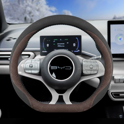 Steering wheel cover Interior Ultra-Thin Car Handle Cover - black-brown-plush-default