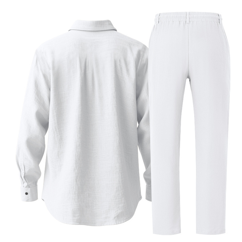 Herren Anzug Aus Leinen Mit Langarmhemd Und Hose Für Den Herbst_voghion.com