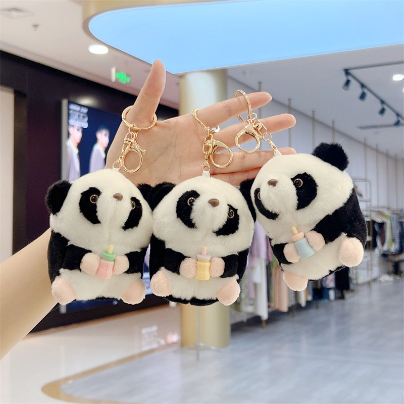 奶瓶小熊貓寶寶鑰匙扣包包掛件抓機娃娃掛飾玩偶毛絨公仔廠家批發