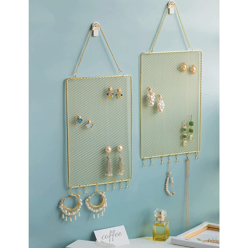 墙上壁挂式首饰架长方形金属网格耳环饰品收纳架家用饰品展示架