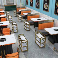 火锅店桌子电磁炉一体岩板大理石简约商用烤肉无烟沙发桌椅组合