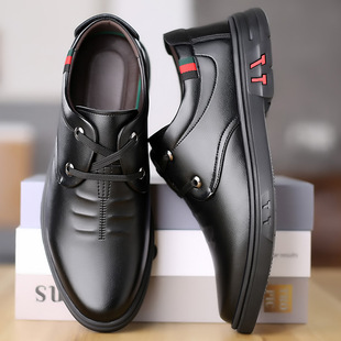 2024 Autumn Leather Shoes Soft Leather Men's Shoes Soft Sole Men's Business Casual Shoes Flat Heel British Fashion Lace-Up Beanie Shoes