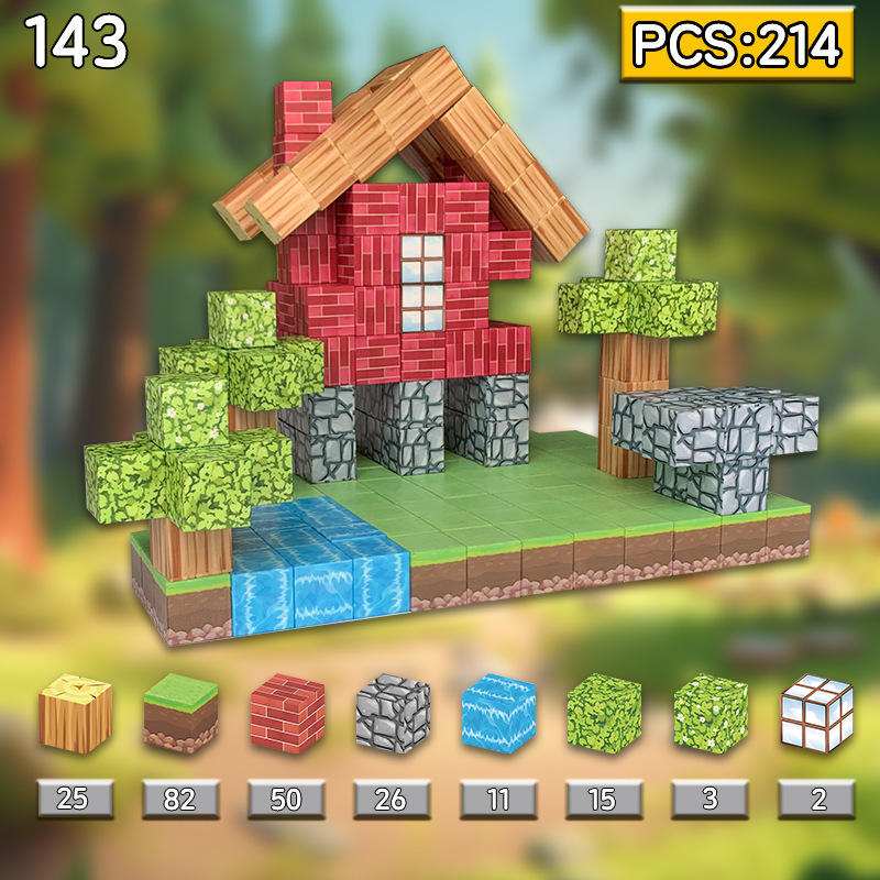 Transfronterizo My Magnet World Imán Bloques de construcción cuadrada Serie de bosque primitivo Bloques de construcción magnética Juguetes para niños