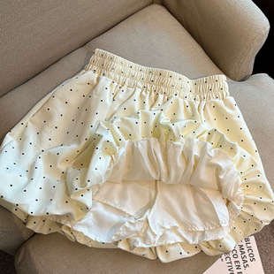 甜美波點花苞裙半身裙女夏季高腰a字蓬蓬短裙小個子防走光百褶裙