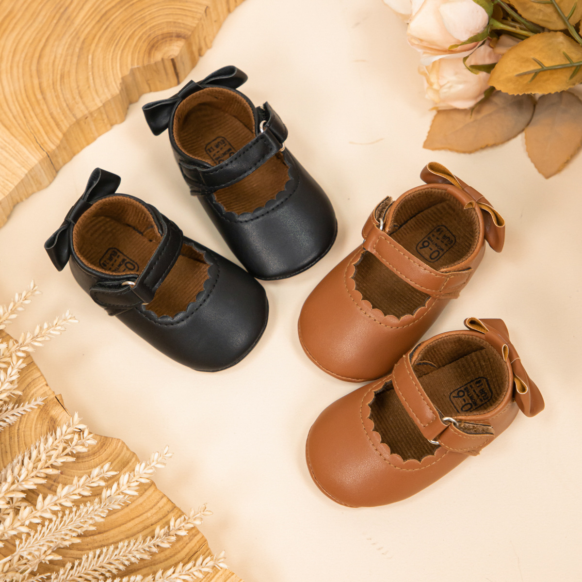 Foreign trade new princess shoes leather material women's baby shoes bow anti-slip rubber bottom baby shoes baby shoes