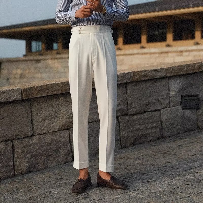 卡其色休闲裤男款夏季轻熟风高级感修身西裤子潮牌小脚九分裤男生