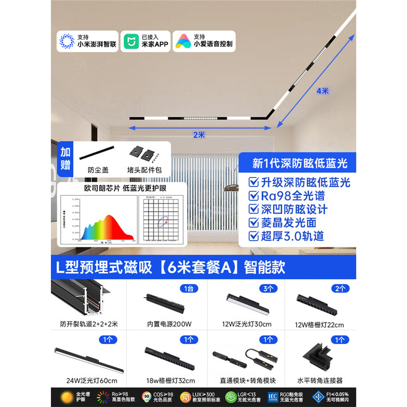 智能磁吸轨道灯预埋嵌入式套餐新款客厅无主灯照明适用米家app|undefined