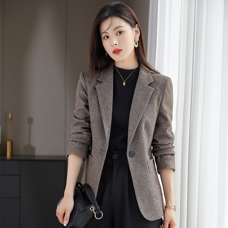 Houndstooth Blazer Women's Autumn and Winter Elegant 2024 New Women's Top Small Suit Spring Casual Plaid