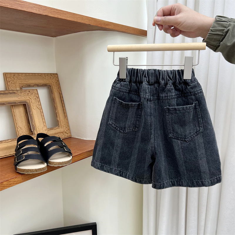 Boys summer American distressed shorts, children's dark cut denim loose casual pants, 5/4 pants_voghion.com